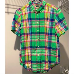 Ralph Lauren Boy’s Green Multicolor Plaid Short Sleeve Button Up